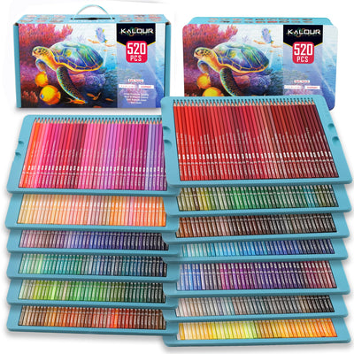 KALOUR Pro Colored Pencils,Set of 520 Colors,Artists Soft Core with Vibrant Color,Ideal for Drawing Sketching Shading,Coloring Pencils for Adults