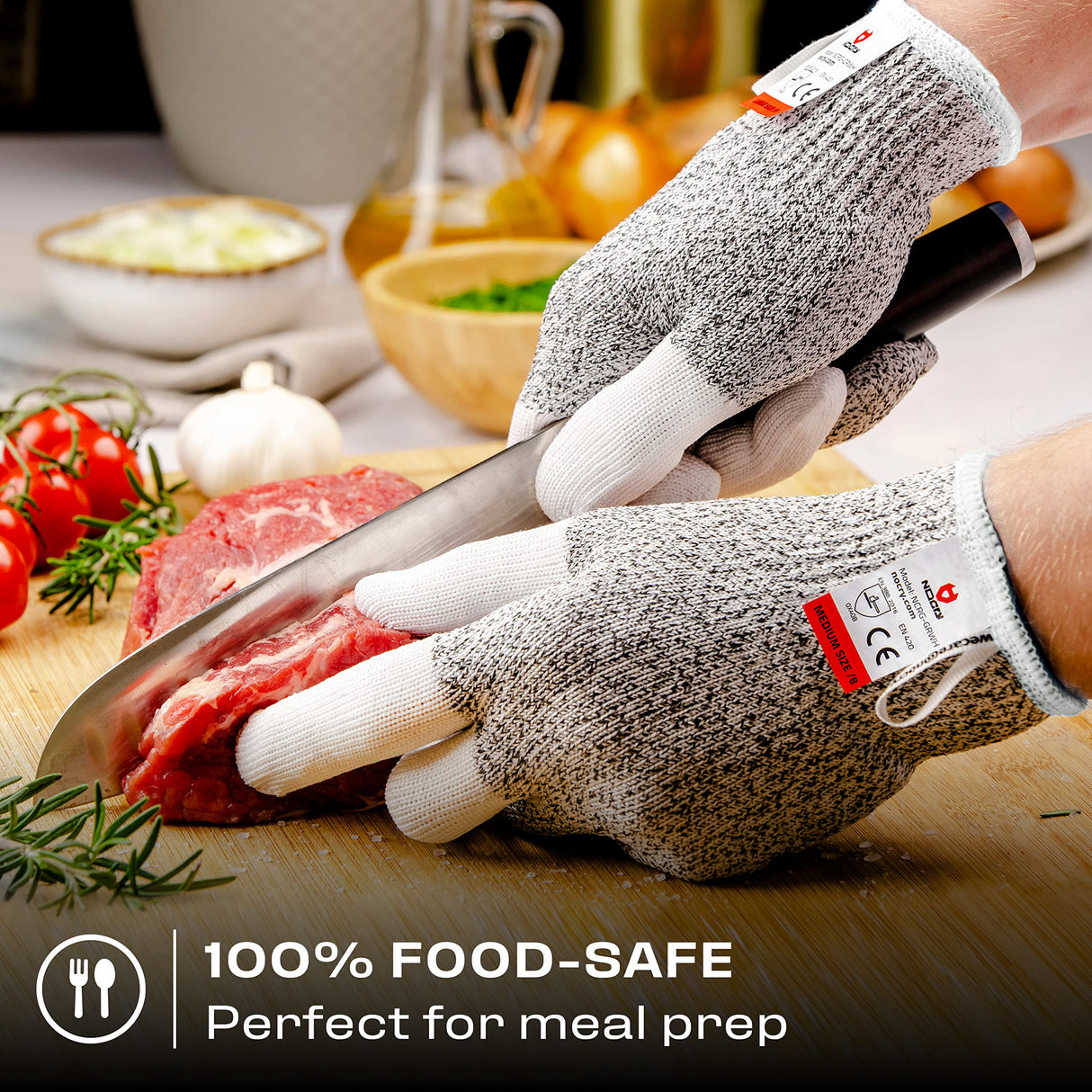 NoCry Cut Resistant Work Gloves for Women and Men, with Reinforced Fingers; Comfortable, 100% Food Grade Kitchen Cooking Gloves; Ambidextrous Safety NoCry