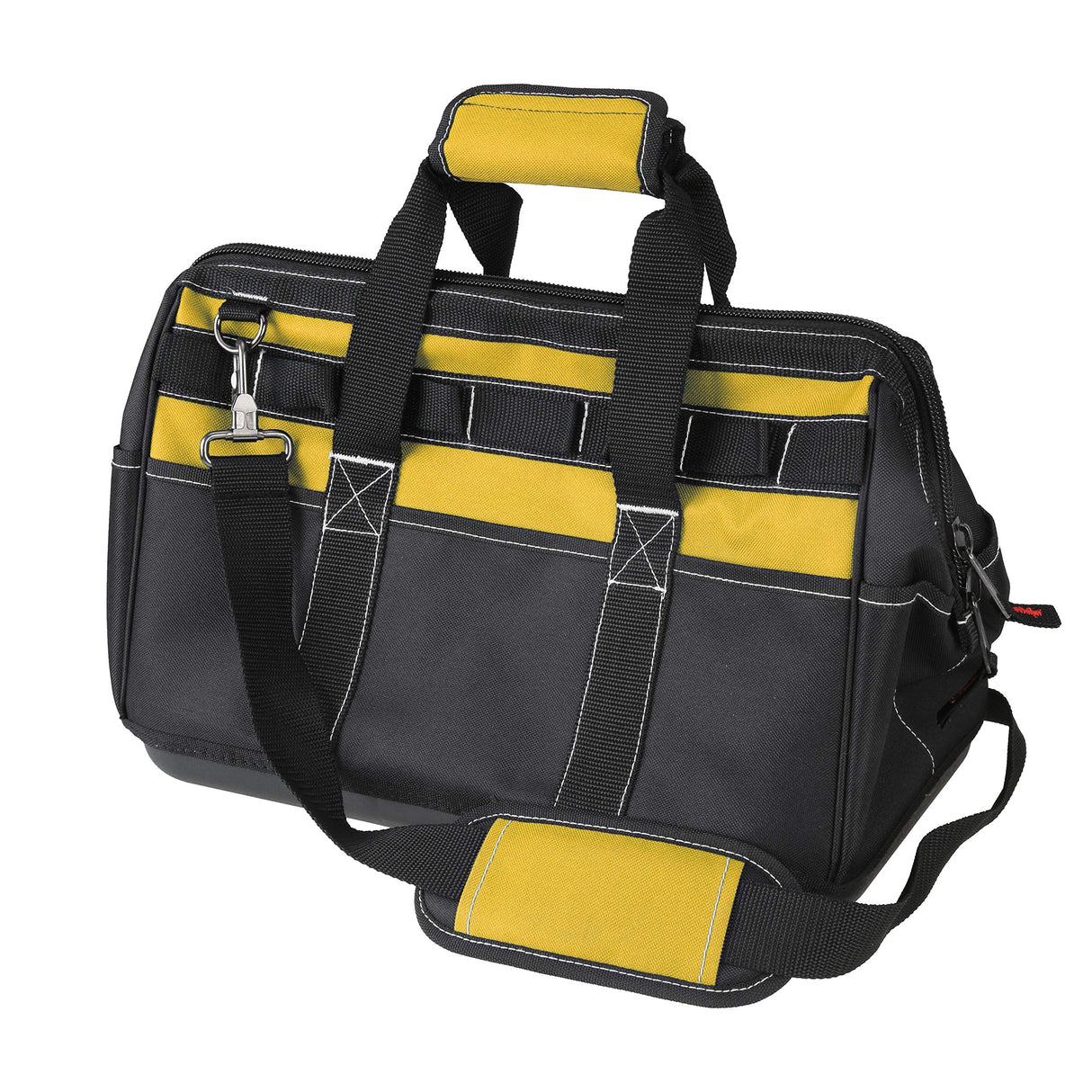 Olympia Tools 16 Inch Wide Mouth Tool Bag, Molded Waterproof Base with 21 Pockets and 7 Belt Loops, Padded Handle, Adjustable Shoulder Strap Olympia Tools