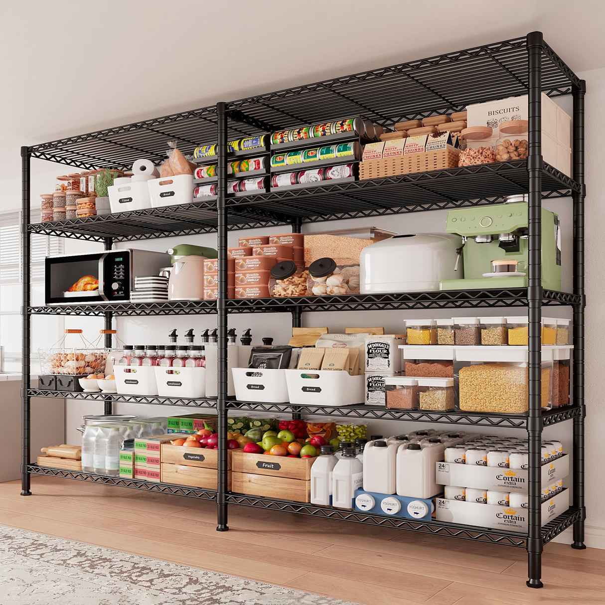REIBII 61.2''W Storage Shelves 1500LBS Wire Shelving Unit 5 Tier Metal Shelving for Storage Rack Shelves for Storage Heavy Duty Garage Shelf Pantry REIBII