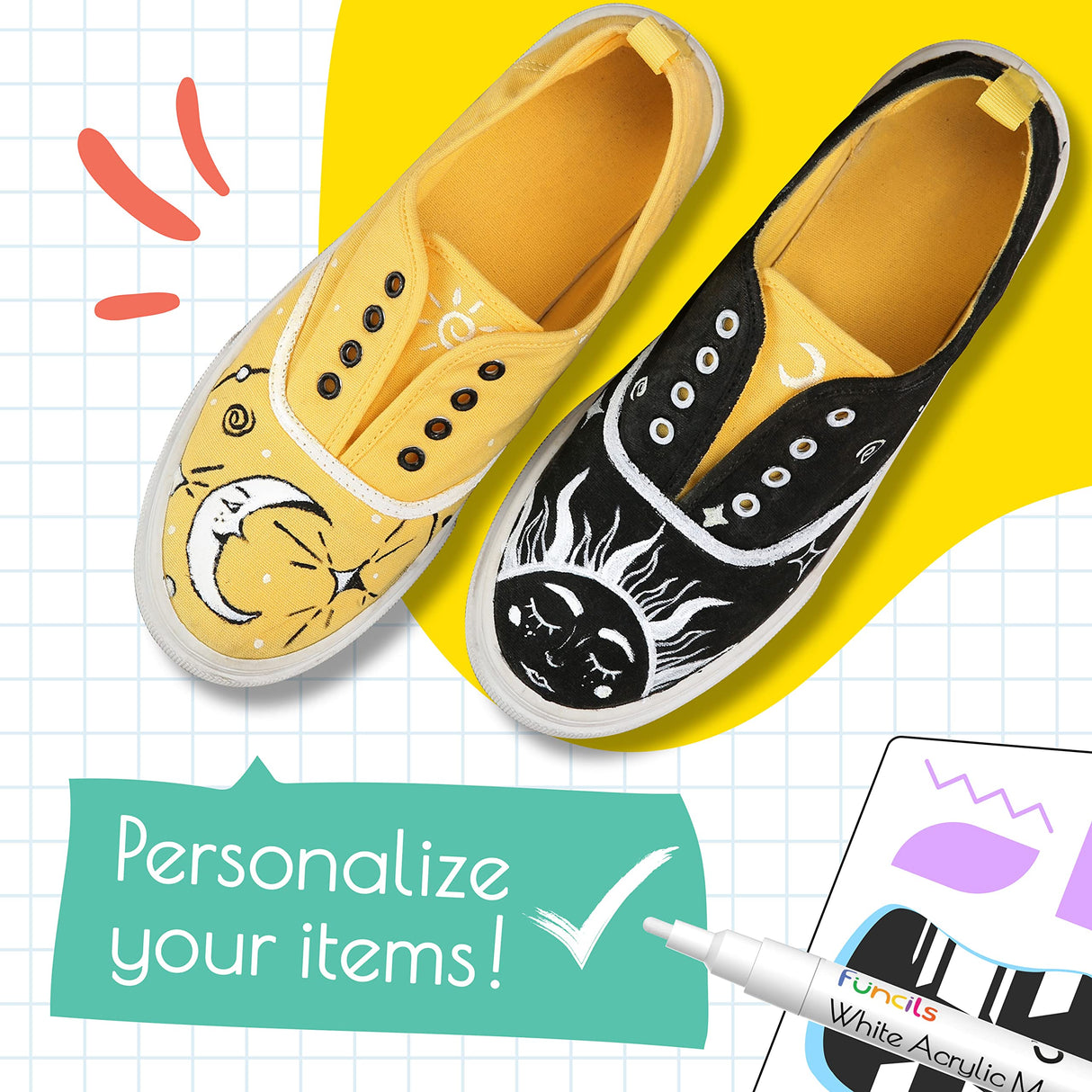 Funcils Acrylic Bundle - 5 White and Black Acrylic Paint Pens Funcils