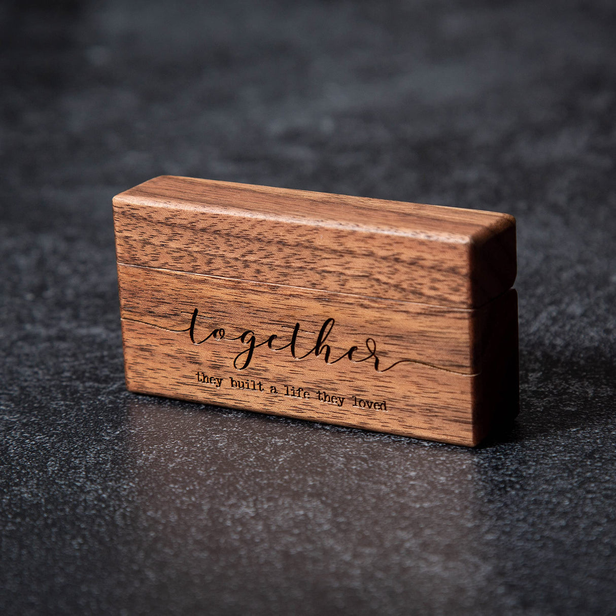MUUJEE Together Double Ring Box - Engraved Slim Wooden Ring Case Box for Wedding Ceremony Engagement Proposal Ring Bearer Box - Anniversary Birthday MUUJEE