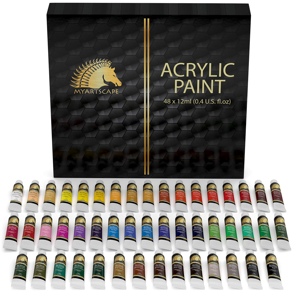 MyArtscape Acrylic Paint Set - 48 x 12ml Tubes - Lightfast - Heavy Body - Non Fading - Vibrant Colors - Artist Quality Painting Supplies - MyArtscape