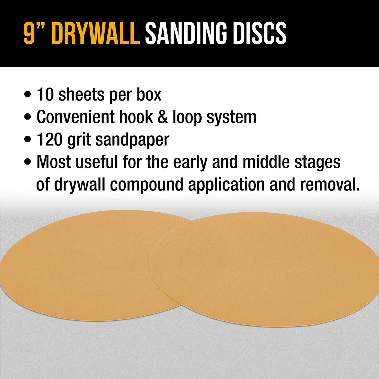 Dura-Gold Premium 9" Drywall Sanding Discs - 120 Grit (Box of 10) - High-Performance Sandpaper Discs with Hook & Loop Backing, Fast Cutting Aluminum Dura-Gold