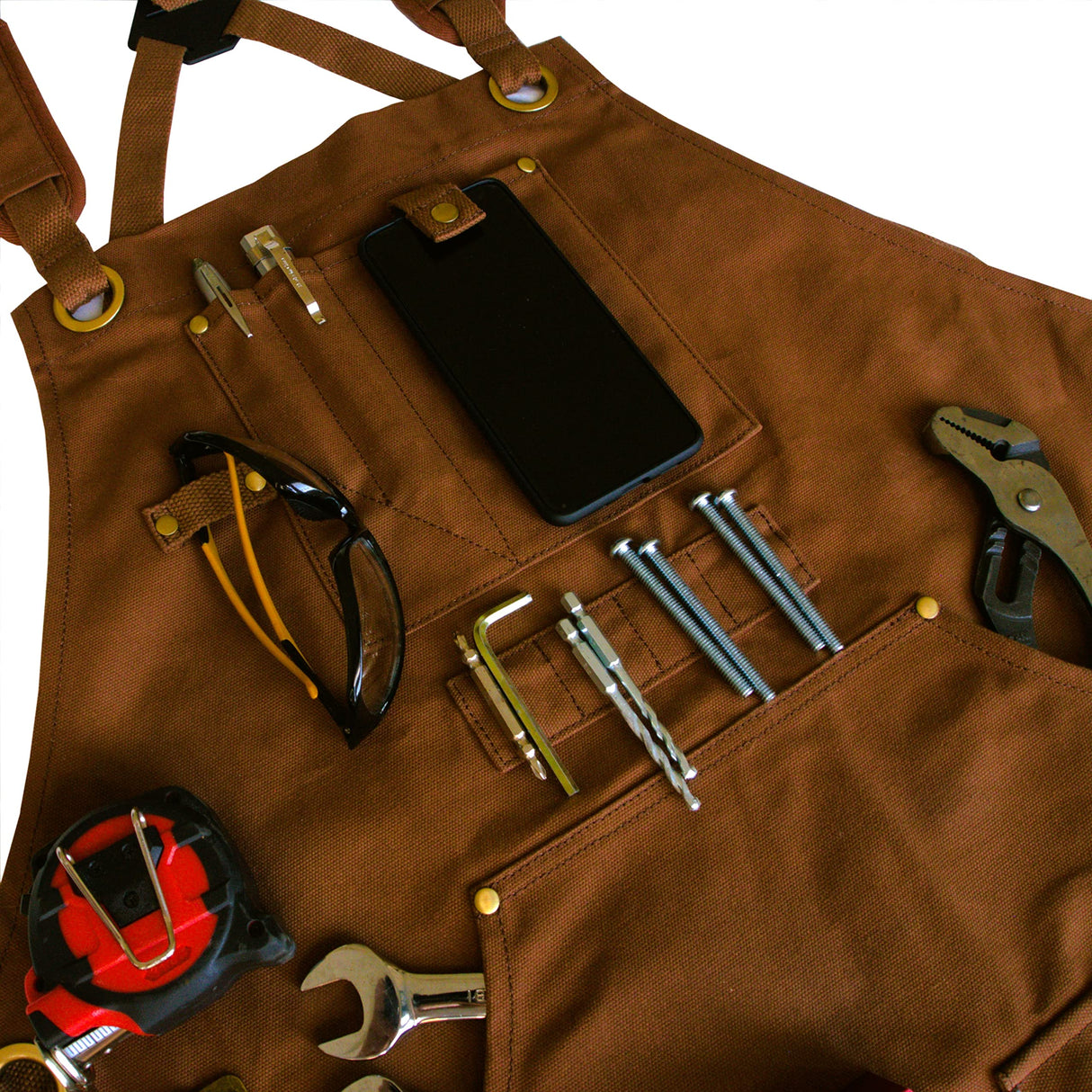 FIGHTECH® Waxed Canvas Apron with Tool Pockets | Work Apron w Kevlar Stitching | Woodworking Shop Apron | Adjustable M-XXL (Brown, Canvas) FIGHTECH