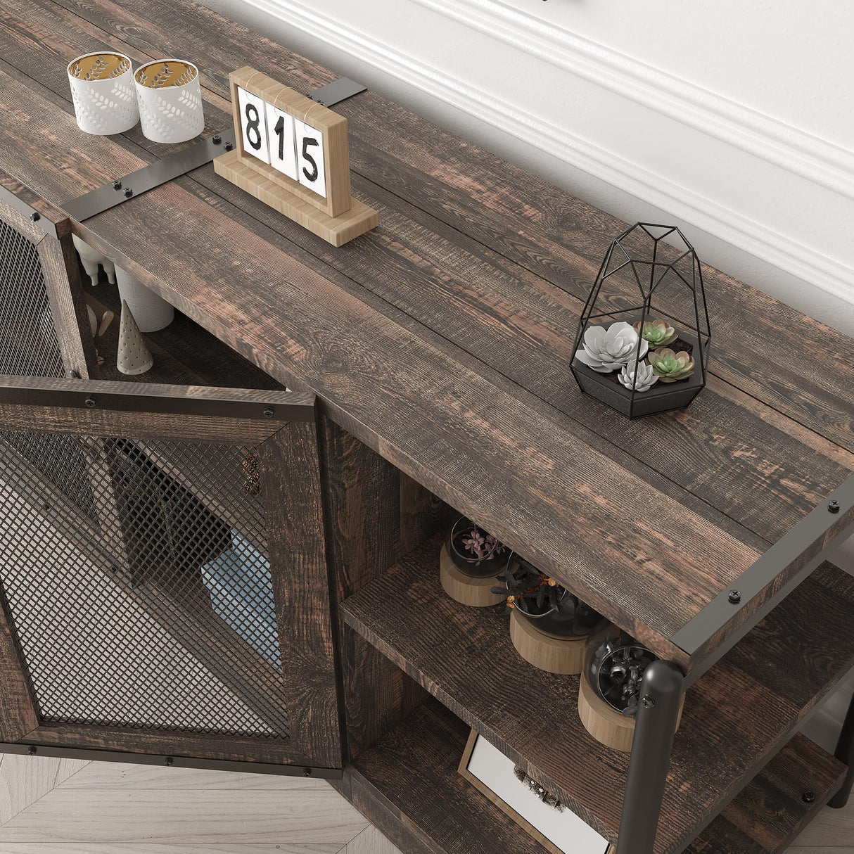 IDEALHOUSE TV Stand for 65+ Inch TV, Industrial Entertainment Center TV Media Console Table, Farmhouse TV Stand with Storage and Mesh Door, TV IDEALHOUSE