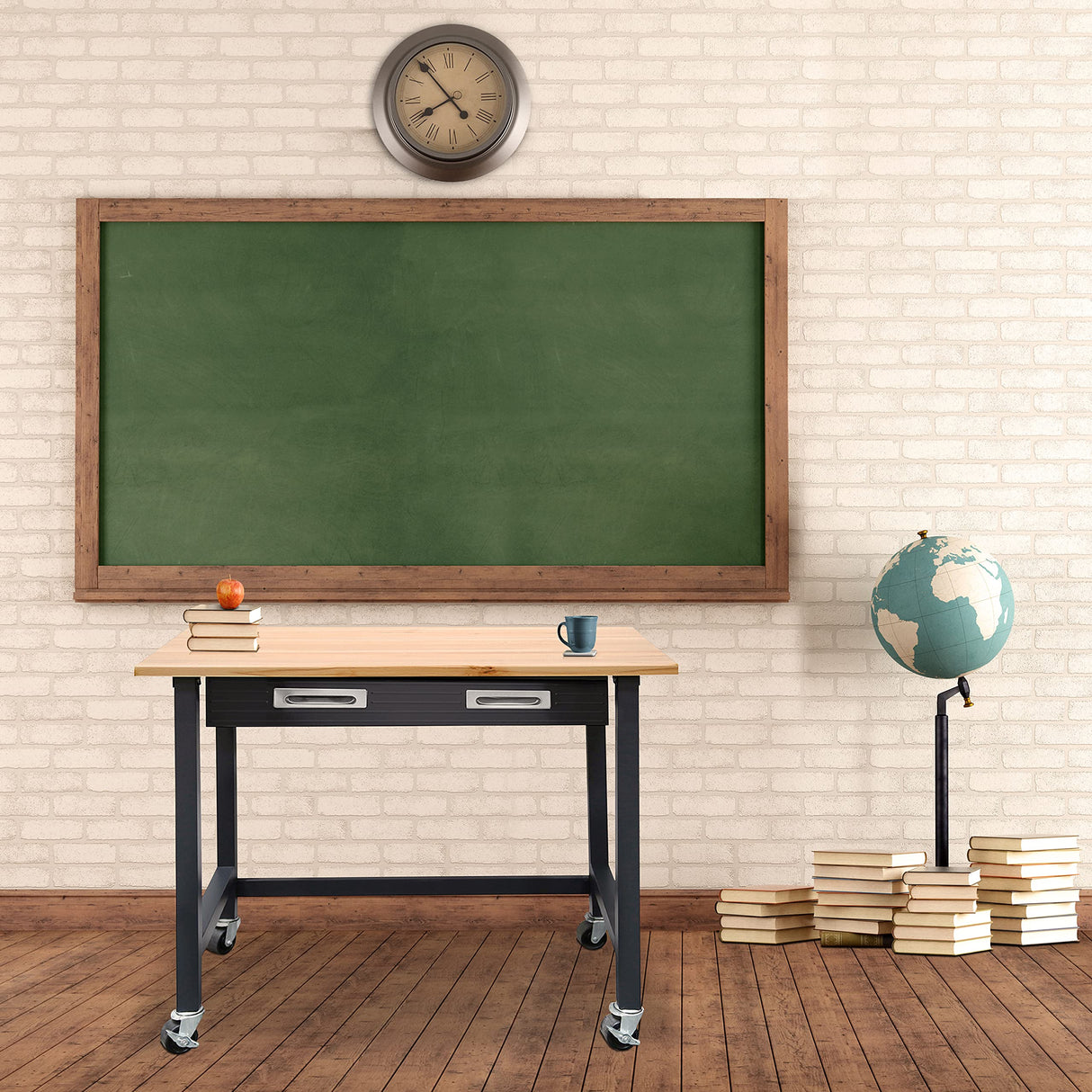 Seville Classics UltraGraphite Wood Top Workbench on Wheels with Sliding Organizer Drawer Table, 48", Satin Graphite Seville Classics