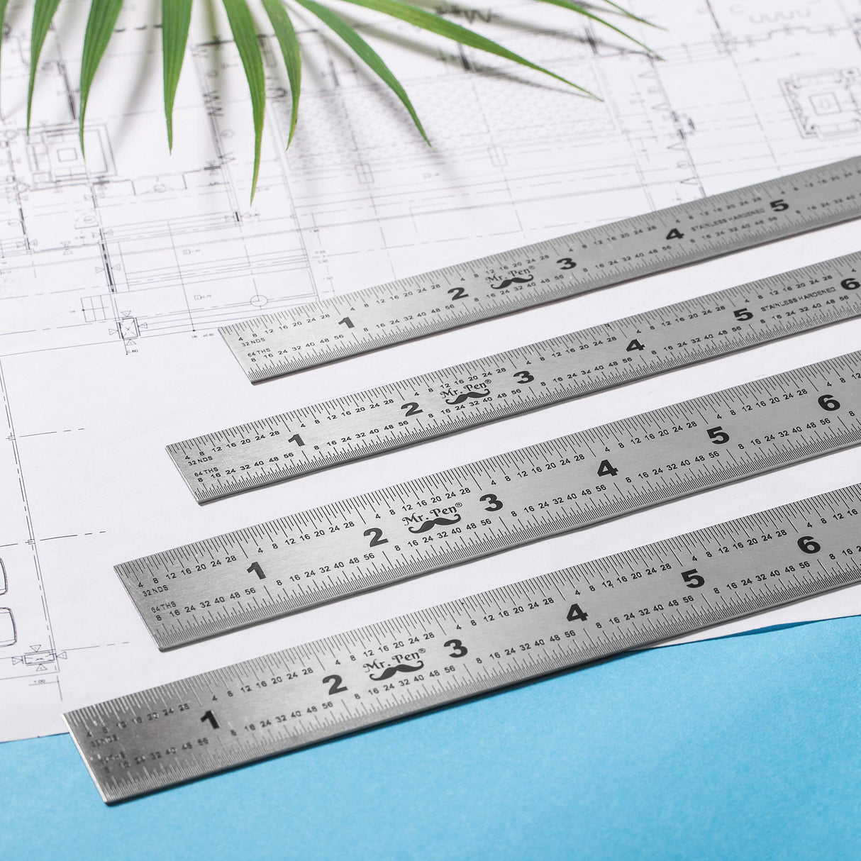 Mr. Pen- Machinist Ruler, 4 Pack (6, 8, 12, 14 inch), Metric Ruler, Millimeter Ruler, (1/64, 1/32, mm and .5 mm), 6 inch Ruler, Stainless Steel Ruler Mr. Pen