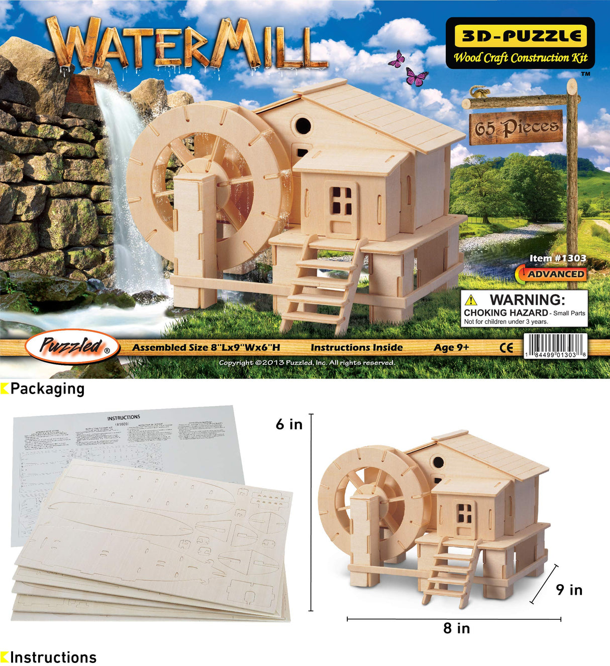 Puzzled 3D Puzzle Water Mill Set Wood Craft Construction Model Kit, Fun & Educational DIY Wooden Toy Assemble Model Unfinished Crafting Hobby Puzzle Puzzled