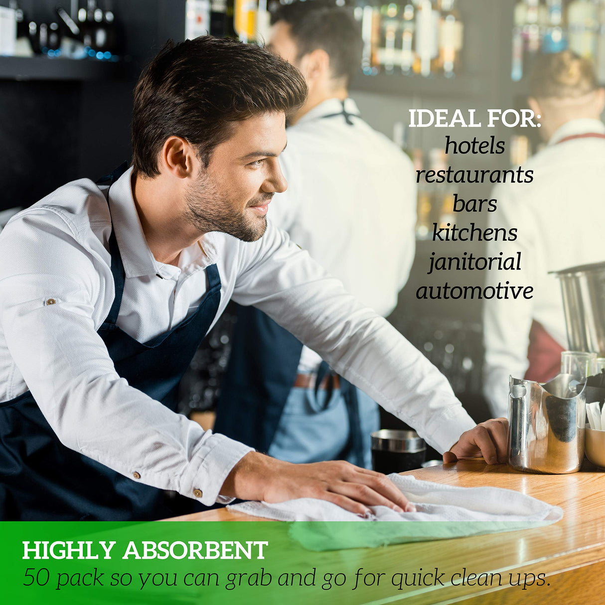 GREEN LIFESTYLE Terry Towels, White Rags, Bar Towels 100% Cotton Absorbent and Durable, Multipurpose Cleaning Rags, Cotton Cleaning Rags, Kitchen GREEN LIFESTYLE