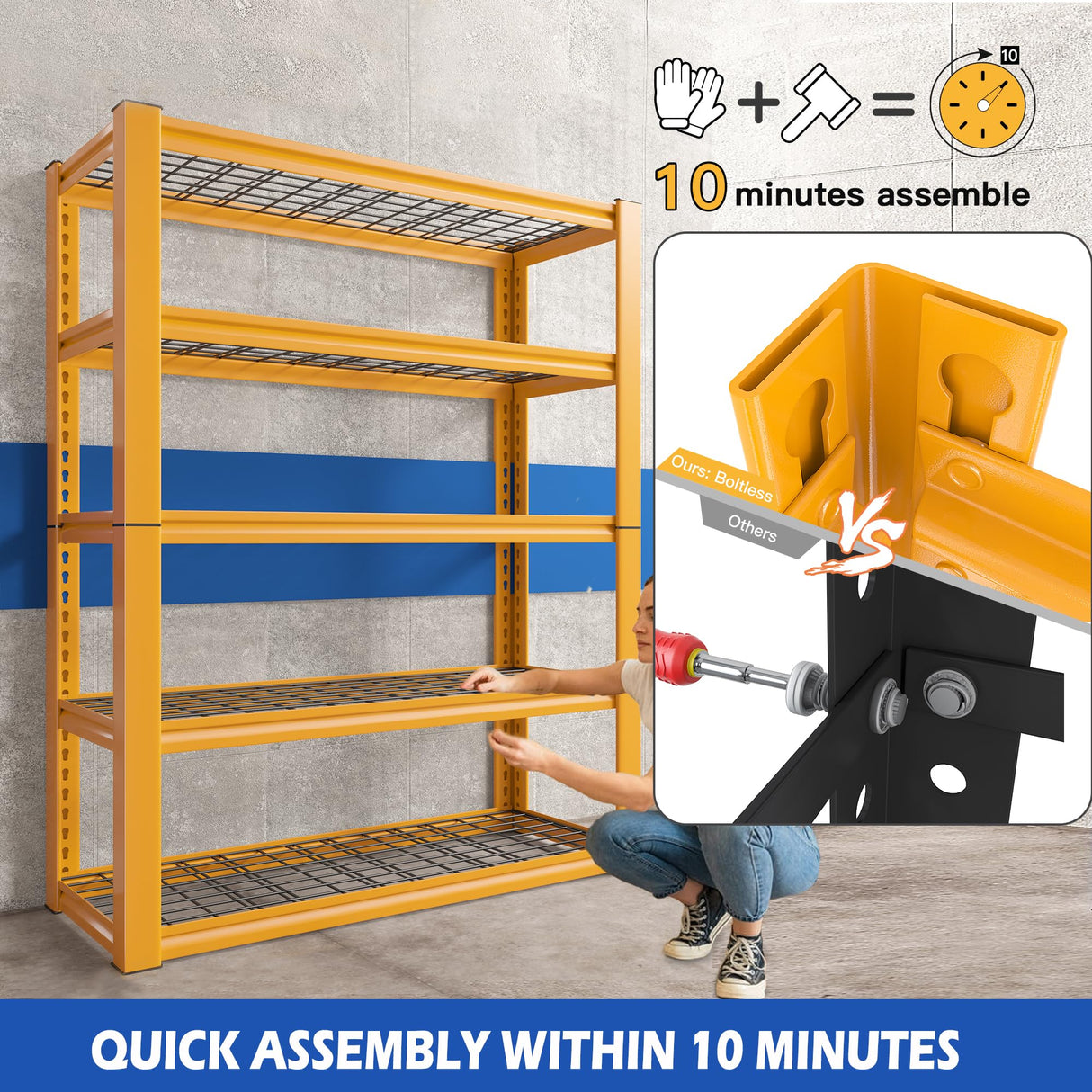 REIBII 72''H Garage Shelving Heavy Duty Loads 2000 LBS Garage Storage Shelves Heavy Duty Shelving 5 Tier Adjustable Metal Shelves for Storage Rack REIBII