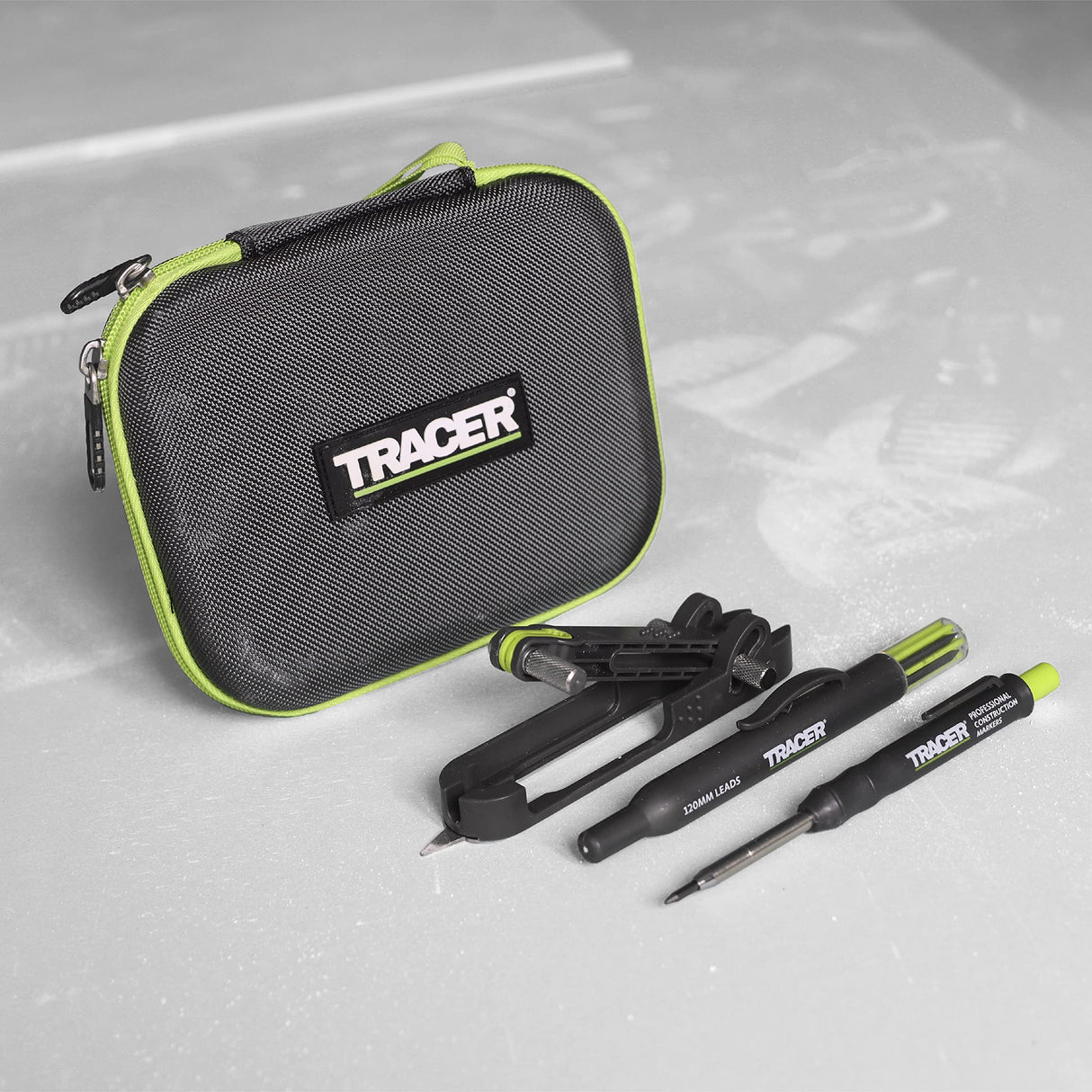 TRACER ProScribe Tool with Deep Hole Pencil, 6X Replacement Lead Holster and Carry Case (Multi-Function Scribe Tool) Enposmre Tracer