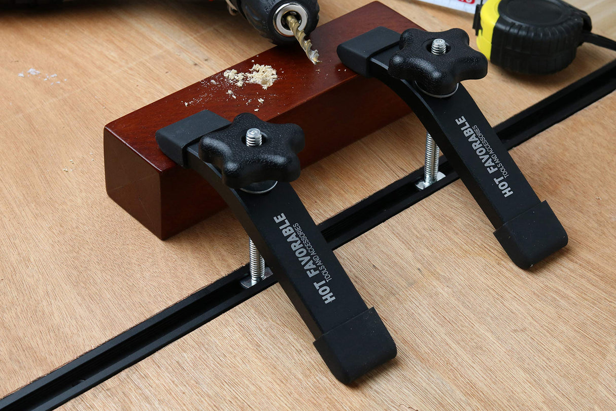 Hot Favorable Aluminum T-Track T-Hold Down Clamps,6-3/8"L x 1-1/4" Width-Woodworking and Clamps-Fine Sandblast Black Anodized-2 Pack Hot Favorable