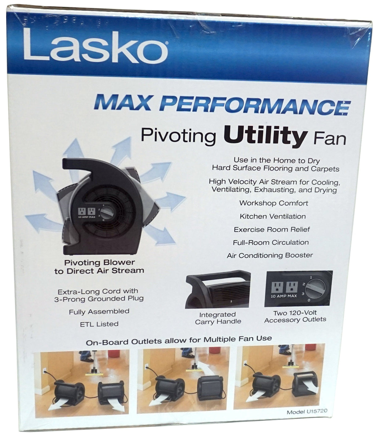 Lasko Max Performance Pivoting Utility Fan Model U15720 Lasko