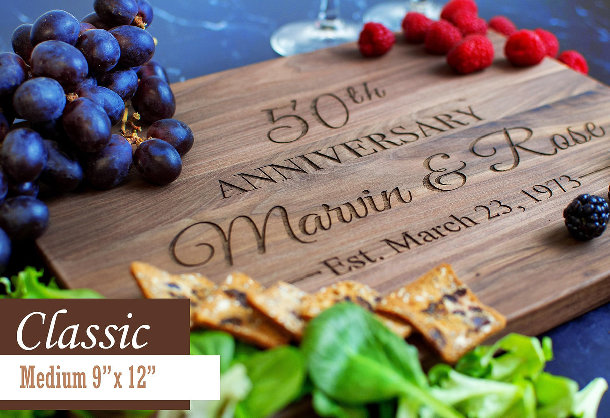 Personalized Wood Cutting Board Handmade in USA – Best Serves as Chopping board, Charcuterie board, Cheese board – Unique Wooden 50th Wedding Viva Leather