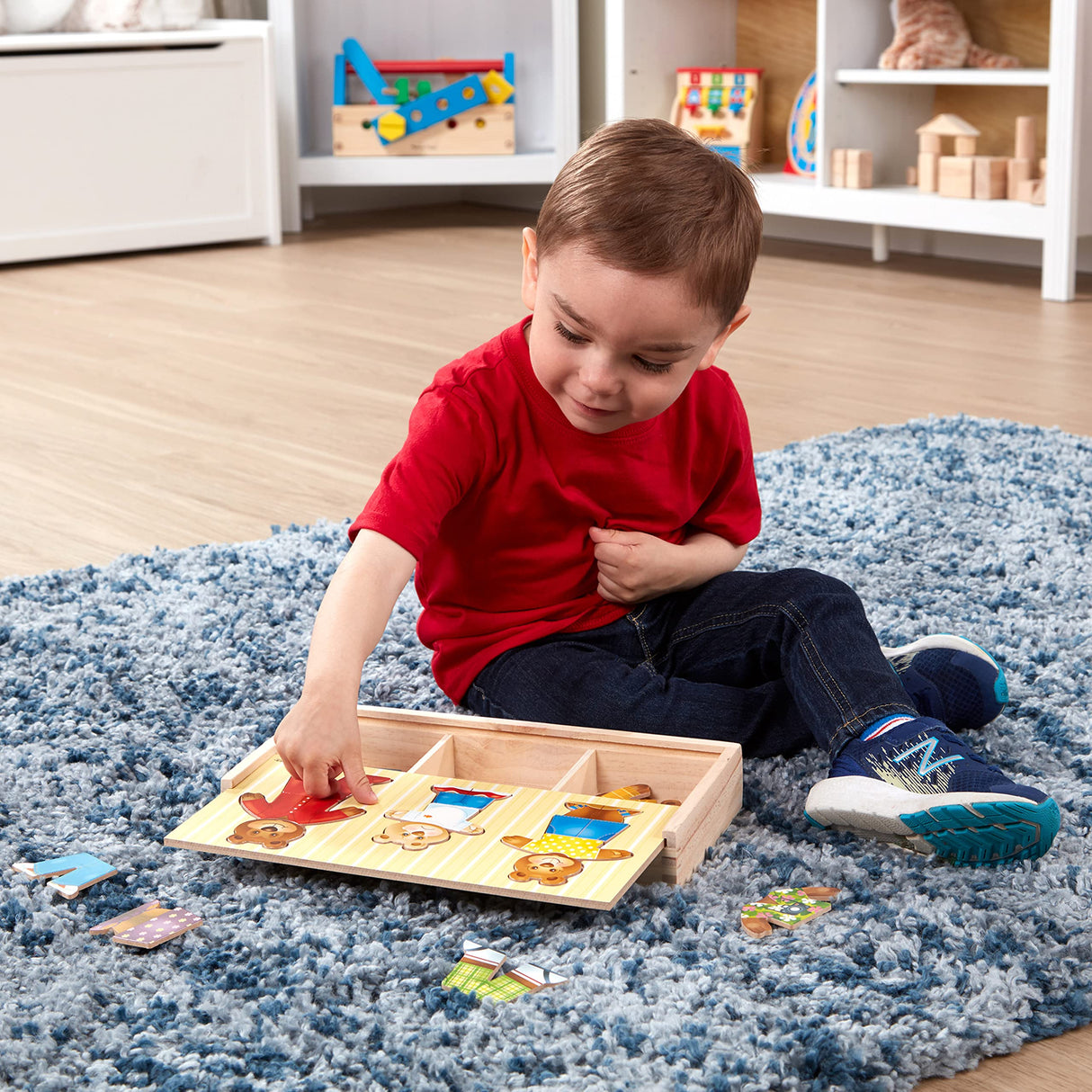 Melissa & Doug Mix 'n Match Wooden Bear Family Dress-Up Puzzle With Storage Case (45 pcs) - Wooden Teddy Bear Puzzle, Sorting And Matching Puzzles Melissa & Doug