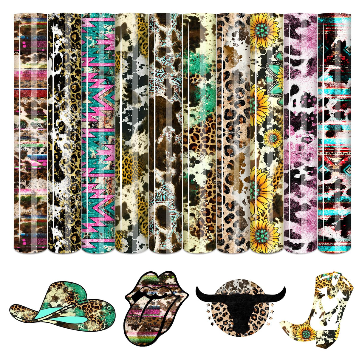 HTVSTD Cowhide Cheetah HTV Vinyl -10 Sheets 12 * 10 inches Heat Transfer Vinyl Sunflower Turquoise HTV Iron on Vinyl Mexico Serape Patterned HTV HTVSTD