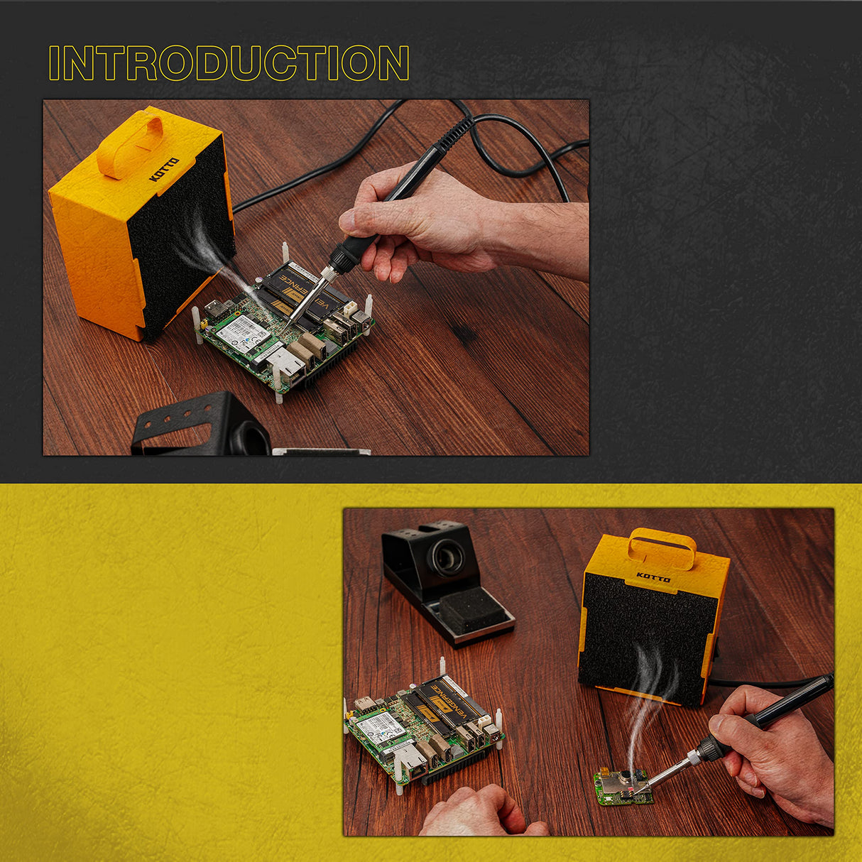 KOTTO Solder Smoke Absorber Remover Fume Extractor Smoke Prevention Absorber DIY Working Fan for Soldering Station (Yellow) KOTTO