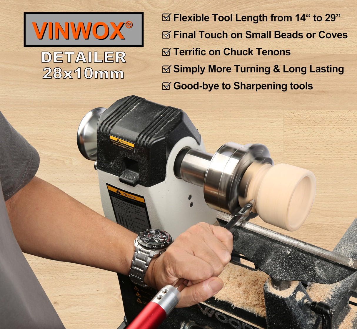 VINWOX 8 PCS Carbide Wood Lathe Turning Tool Set, Carbide Lathe Turning Tool, Including Swan Neck Hollower, Rougher, Finisher, Detailer, Pen Turning VINWOX