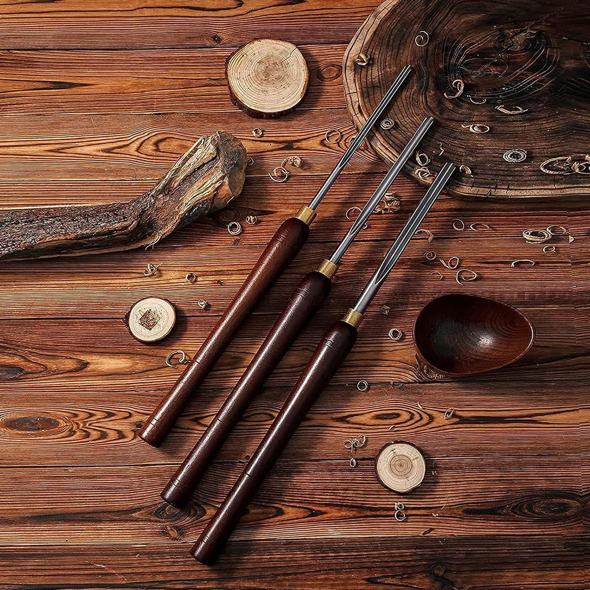 Chisel Sets,Turning Tool,3 Pieces HSS Bowl Gouge Lathe Chisel Set, Wood Turning Tools with Wooden Box, Woodworking Lathe Tools 3/8-Inches, 5/8-Inches UiiLo