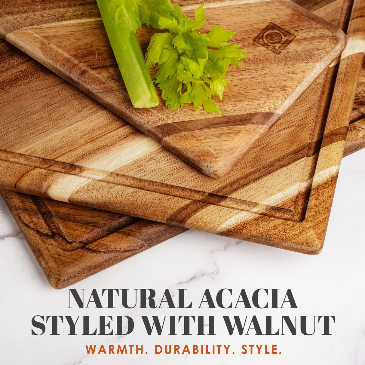 Chorus Wood Cutting Board Set with Juice Groove (3 Pieces) - Acacia Wood Kitchen Cutting Boards, Chopping Board for Meat (Butcher Block), Vegetables, Apace Living