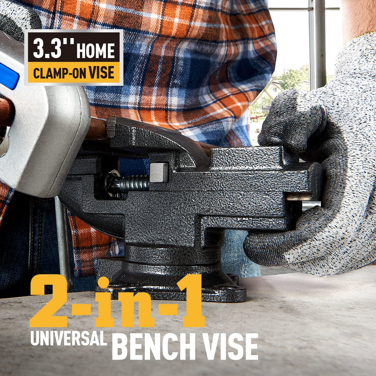 Dual-Purpose Combined Universal Vise 360° Swivel Base Work, Bench Vise or Table Vise Clamp-On with Quick Adjustment, 3.3" Movable Home Vice for STEINBRÜCKE