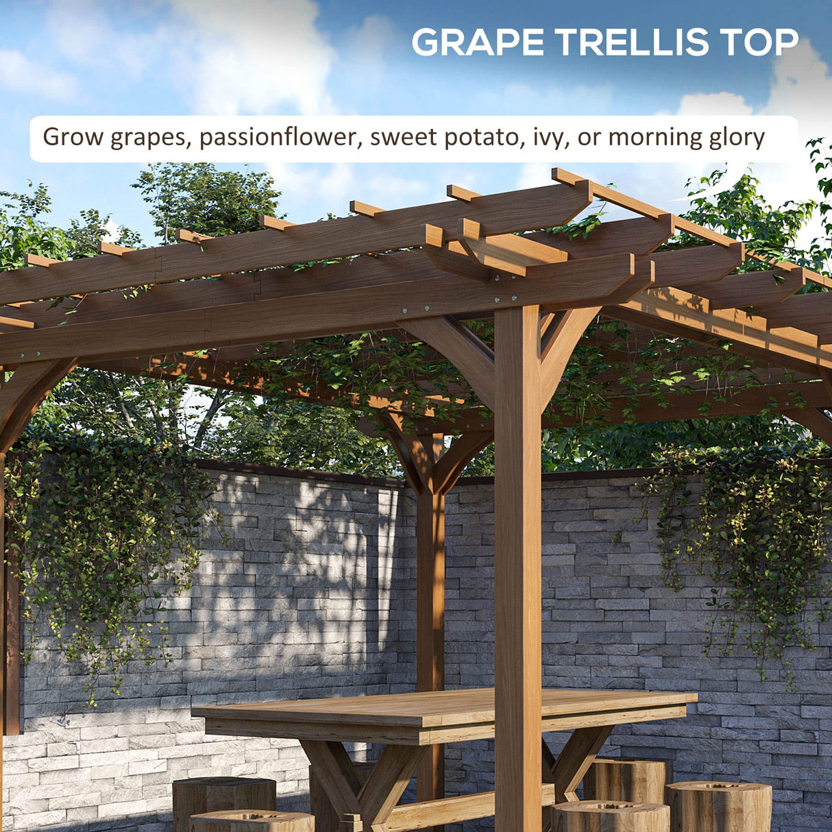 Outsunny 12' x 10' Outdoor Pergola, Wood Grape Gazebo for Climbing Plant Support, Garden, Patio, Backyard, Deck, Brown Outsunny