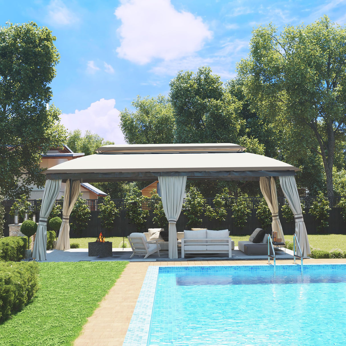 Joyside 10x20 ft Outdoor Gazebo, Double-Tier Roof Gazebo Tent with Curtains and Nettings, Patio Spacious Carport Gazebo with Metal Steel Frame Joyside