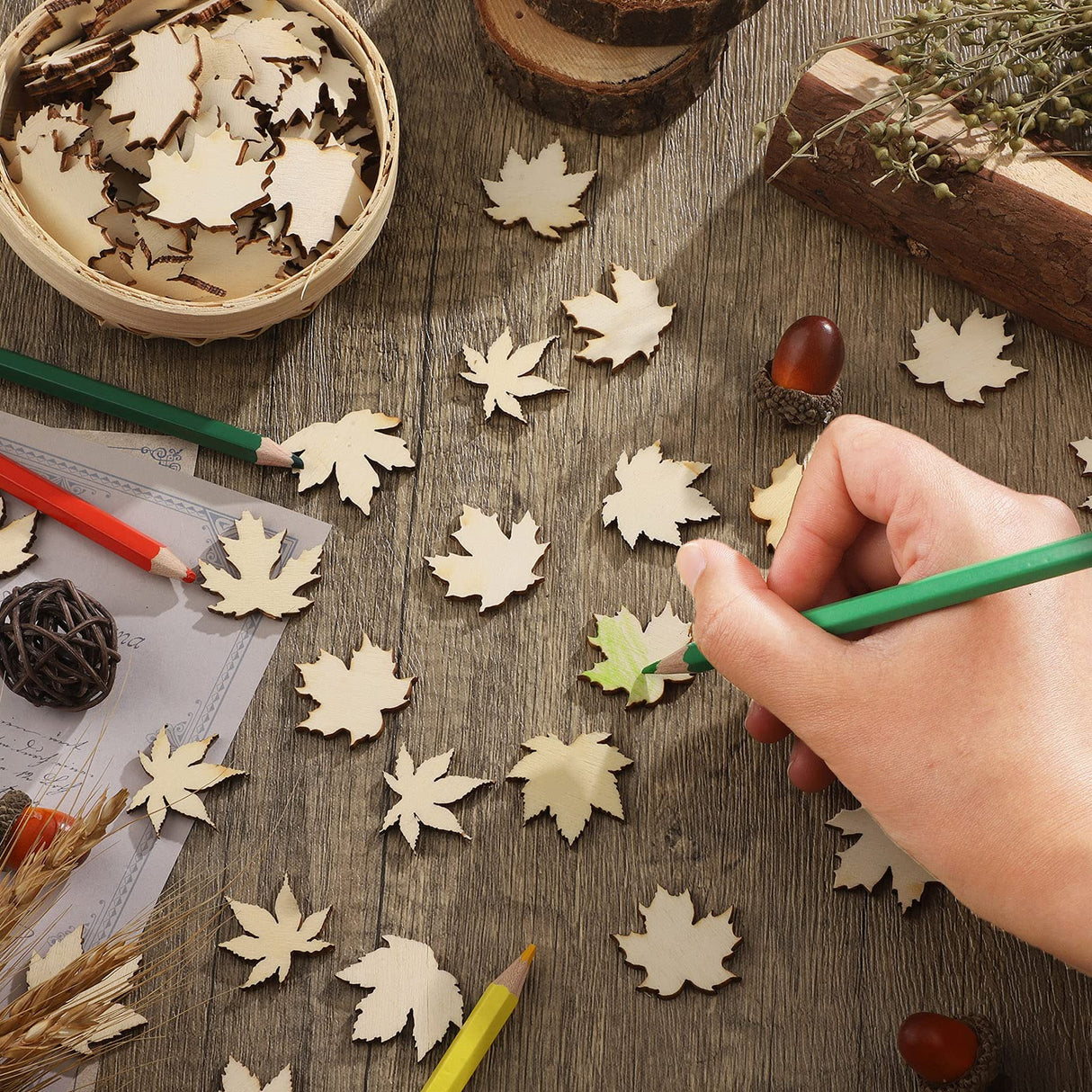 80 Pieces Wooden Maple Leaf Cutout Unfinished Blank Wooden Maple Leaf Slice Maple Leaf Shaped Wood Pieces 1.2 Inch Mini Wooden Maple Leaf Ornament Jetec