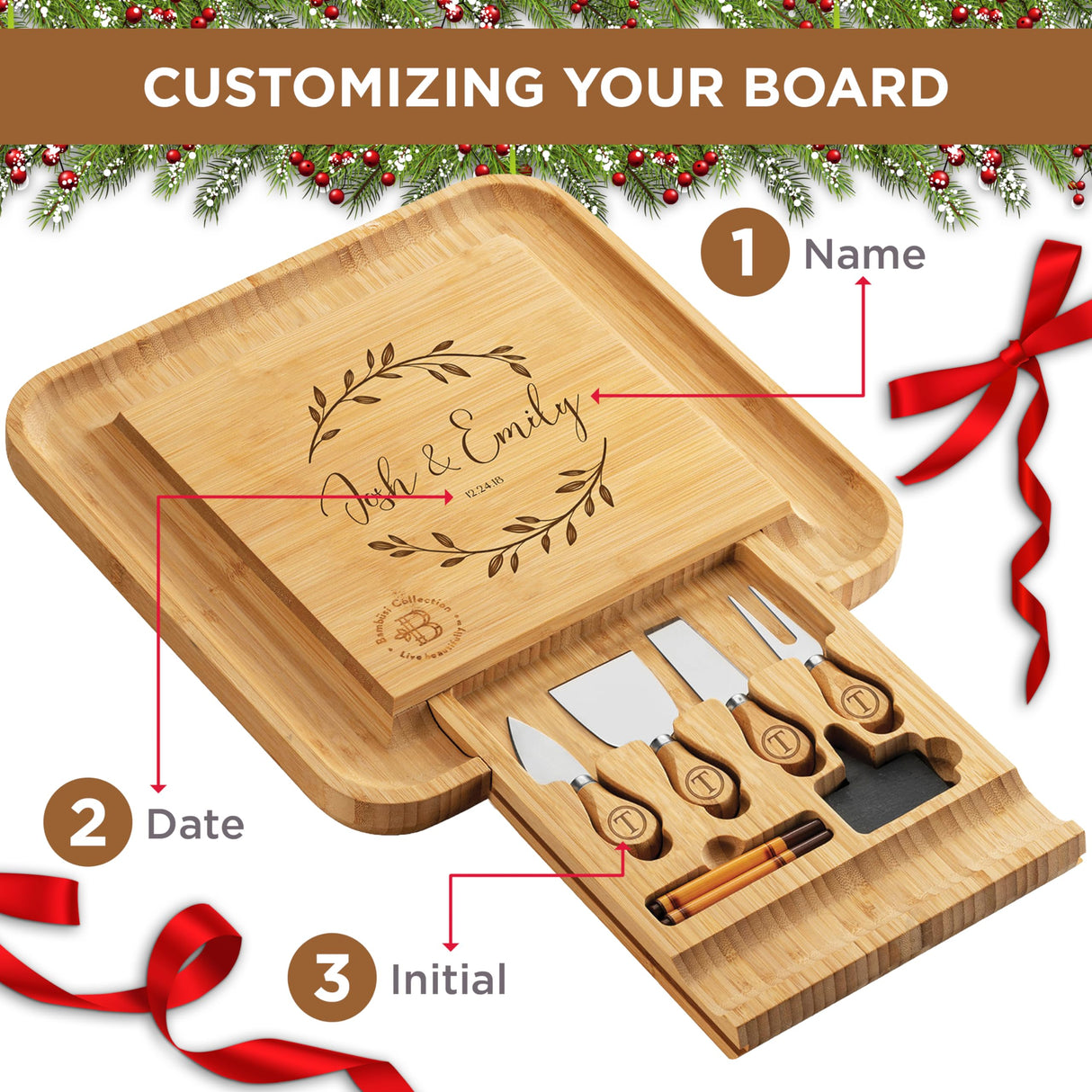 Bambüsi Personalized Charcuterie Board - Valentine's Day Gifts, Personalized Wedding Gifts, Housewarming Gift, Birthday Gifts, Customized Gifts - Bambüsi
