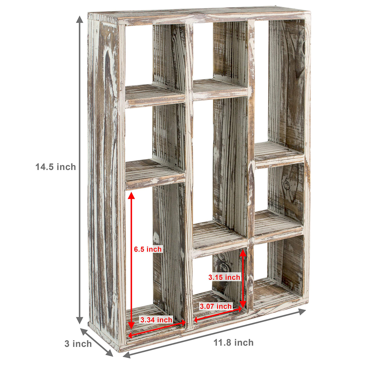MyGift 9 Compartment Rustic Torched Solid Wood Shadow Box, Wall Mountable Curio Display Case, Freestanding or Floating Shelf for Collectible MyGift
