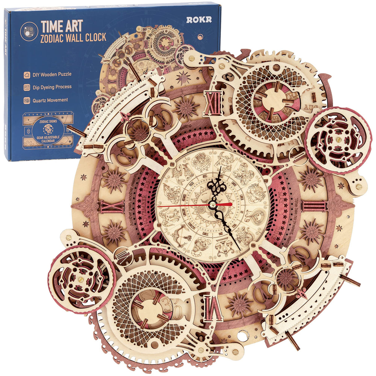ROKR Zodiac Wall Clock 3D Wooden Puzzle Kit for Adults ROKR