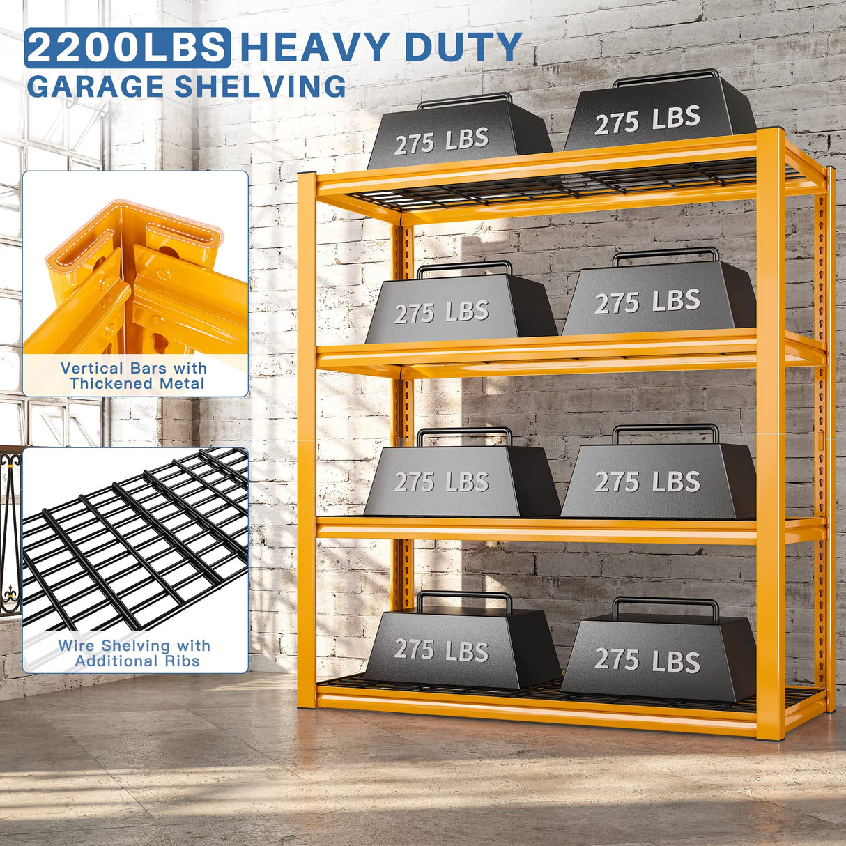 REIBII 40" W Garage Shelving Heavy Duty Garage Storage Shelves Load 2200LBS Adjustable Metal Shelving Unit Heavy Duty Shelving for Garage Shelves REIBII