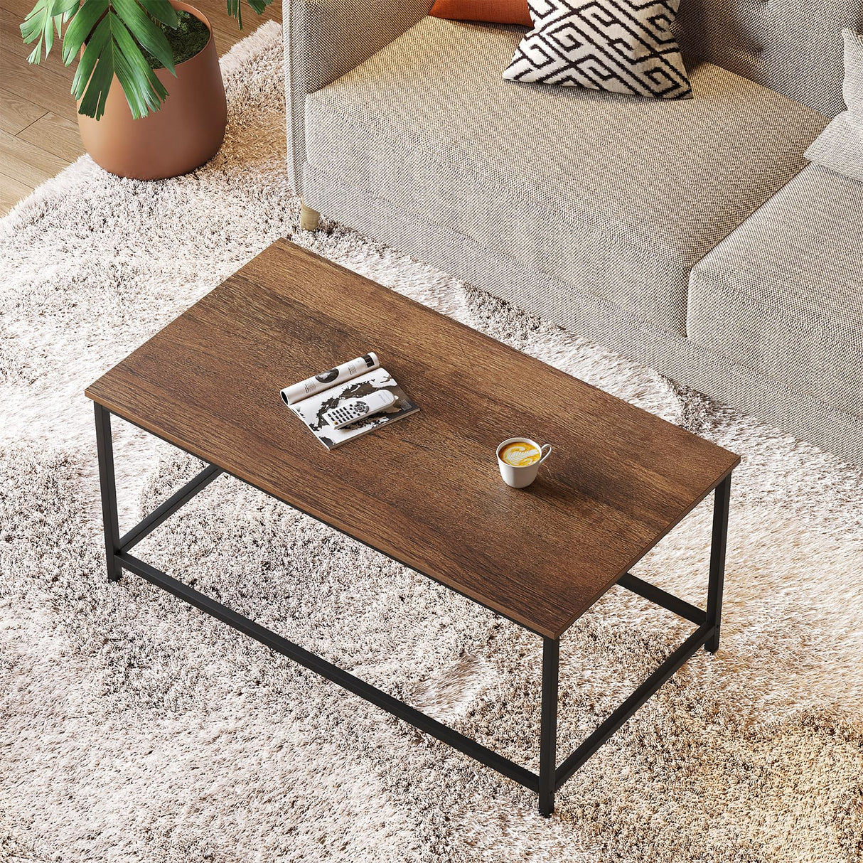 SAYGOER Coffee Table Simple Modern Rectangular Center Table Open Space Minimalist for Living Room Home Office Industrial Cocktail Tables, Dark Walnut SAYGOER