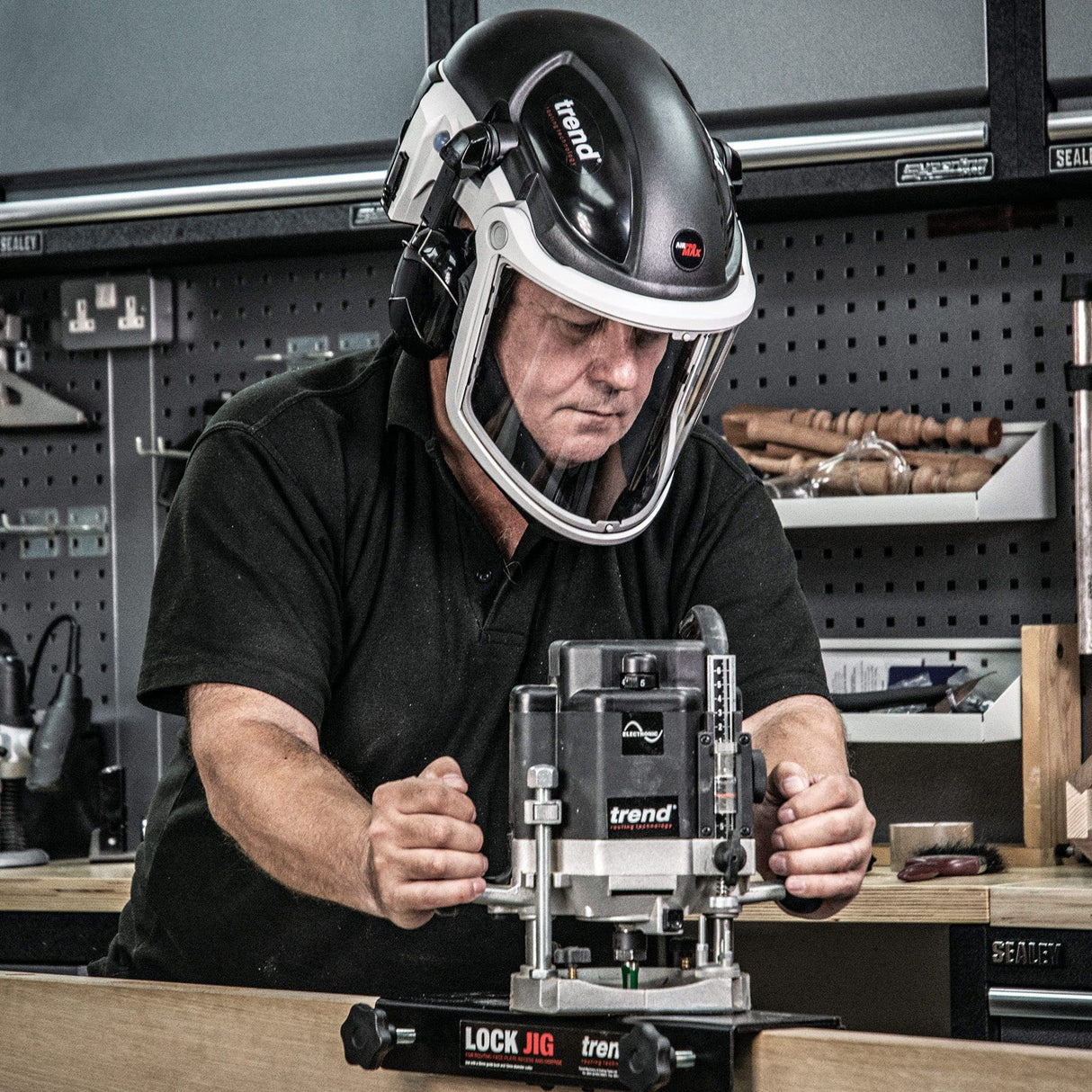 Trend Airshield Pro Full Air Circulating Face Shield w/ Ear Defenders - Complete Face and Hearing Protection Pack, AIR/PRO/D2 TREND