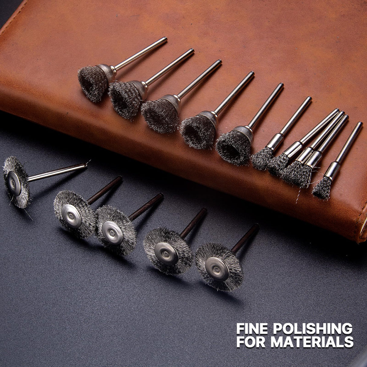 EASYIKI 15 Pieces Stainless Steel Wire Brushes, Wire Brush Wheel, Steel Wire Polishing Wheel Kits for Dremel Rotary Tools (1/8 Inch Shank) EASYIKI