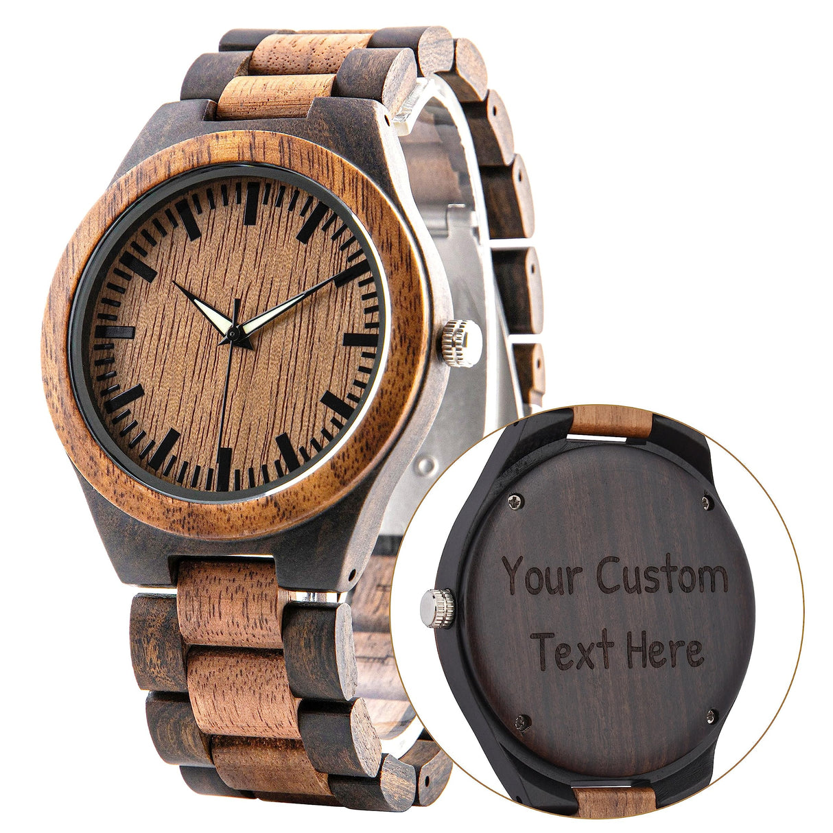 LMWOOD Engraved Wood Watch for Men Personalized Wooden Watch Anniversary Birthday Watch for Husband Boyfriend Dad Son with Customized Engraving LMWOOD