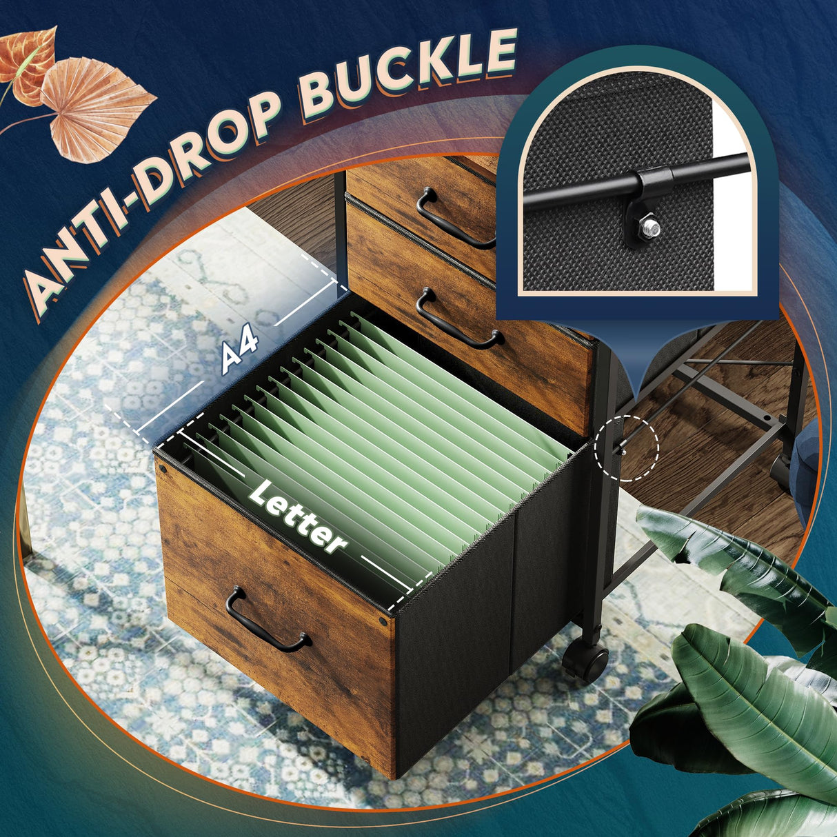 DEVAISE Mobile File Cabinet, Rolling Printer Stand with 3 Drawers, Fabric Vertical Filing Cabinet fits A4 or Letter Size for Home Office, Rustic DEVAISE