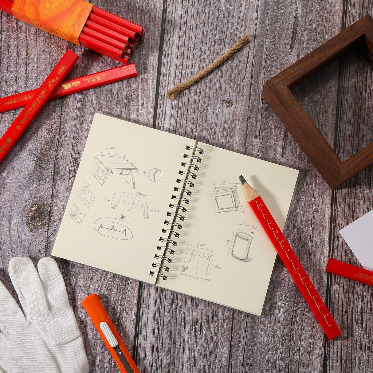 Zonon 100 Pieces Carpenter Pencils, Octagonal Red Hard Black Carpenter Pencils Construction Pencils for Woodworking Marking and Concrete Marking Zonon