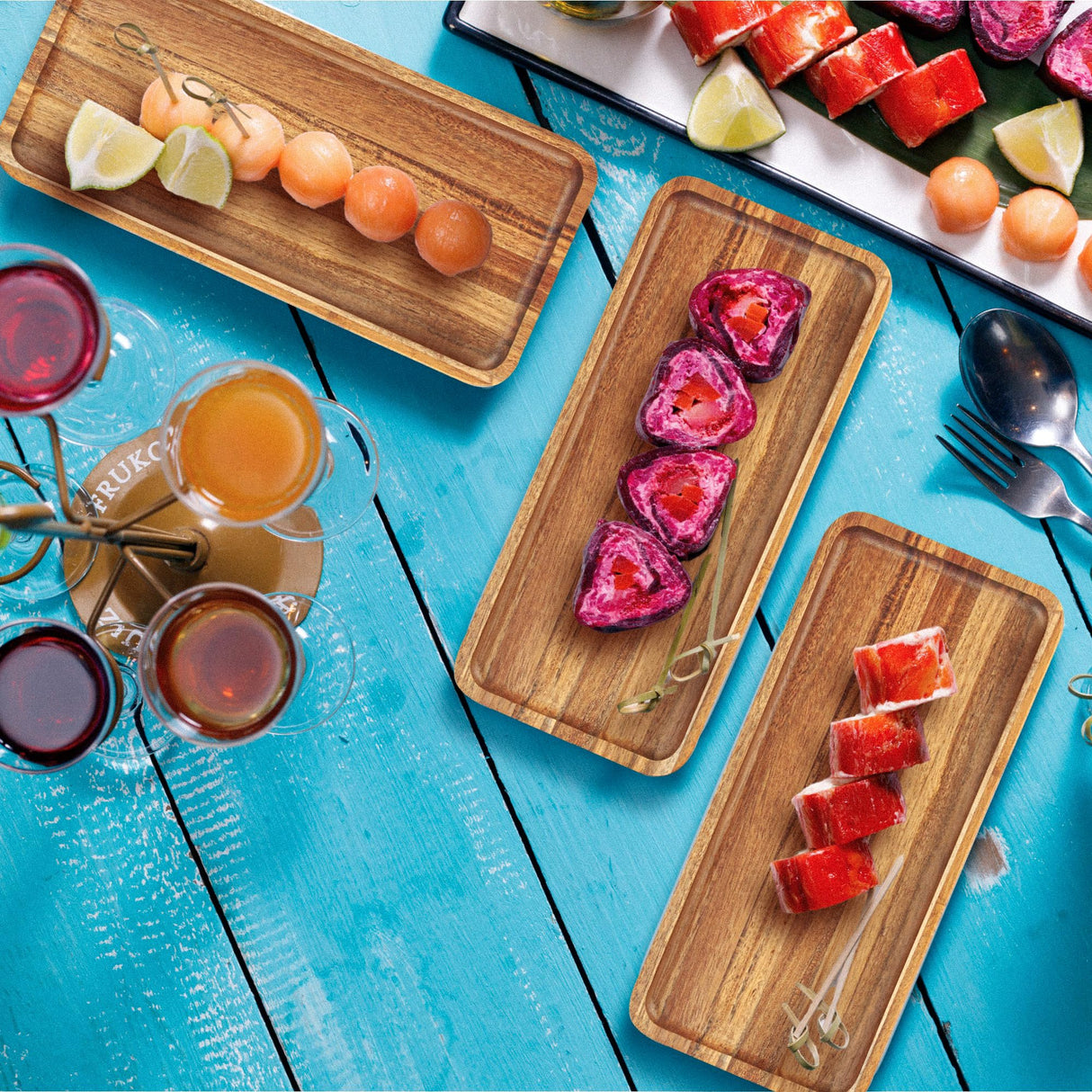 Acacia Wood Serving Trays, Set of 3 Wooden Serving Platters for Home Decor, Food, Cheese, Fruit, Vegetables, Charcuterie, Appetizer Serving Tray(11.8 Anyvape