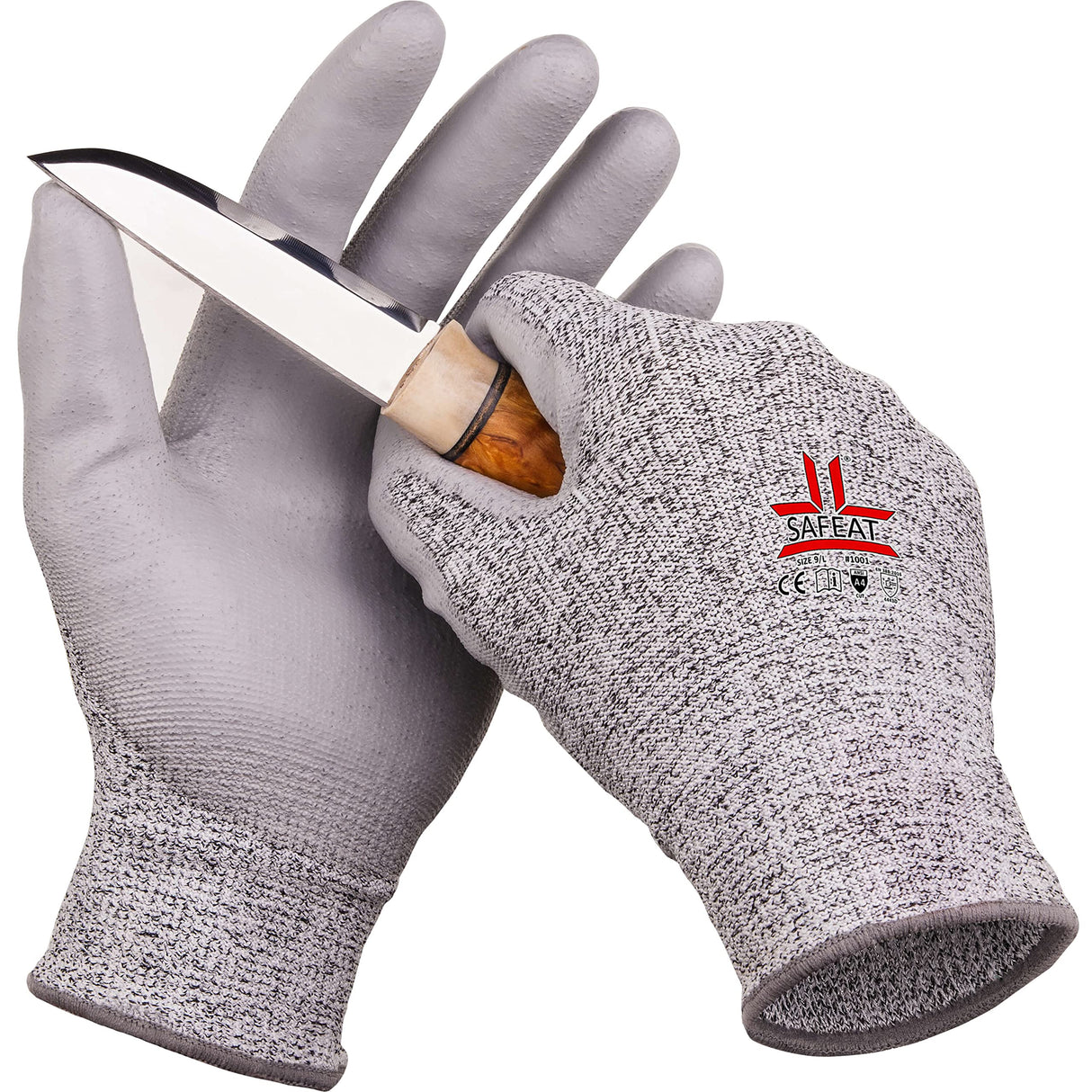 SAFEAT Safety Grip Work Gloves for Men and Women – Protective, Flexible, Cut Resistant, Comfortable PU Coated Palm. Complimentary Ebook Included. SAFEAT