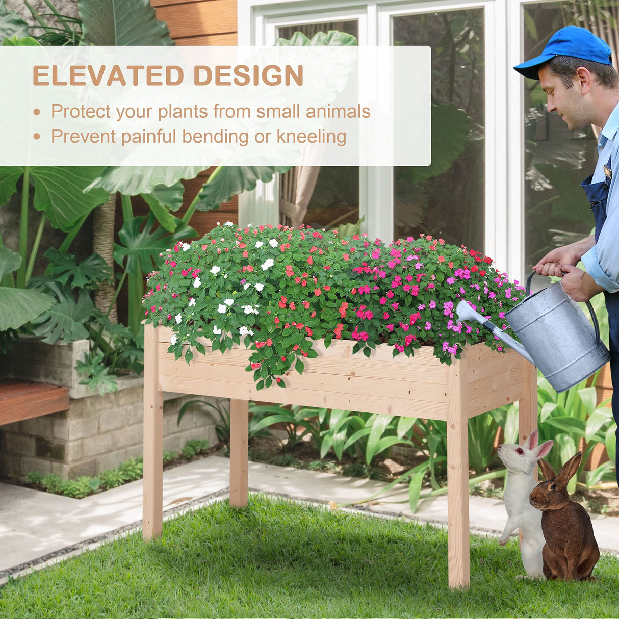 Outsunny Raised Garden Bed with Legs, 48" x 22" x 30", Elevated Wooden Planter Box, Self-Draining with Bed Liner for Vegetables, Herbs, and Flowers Outsunny