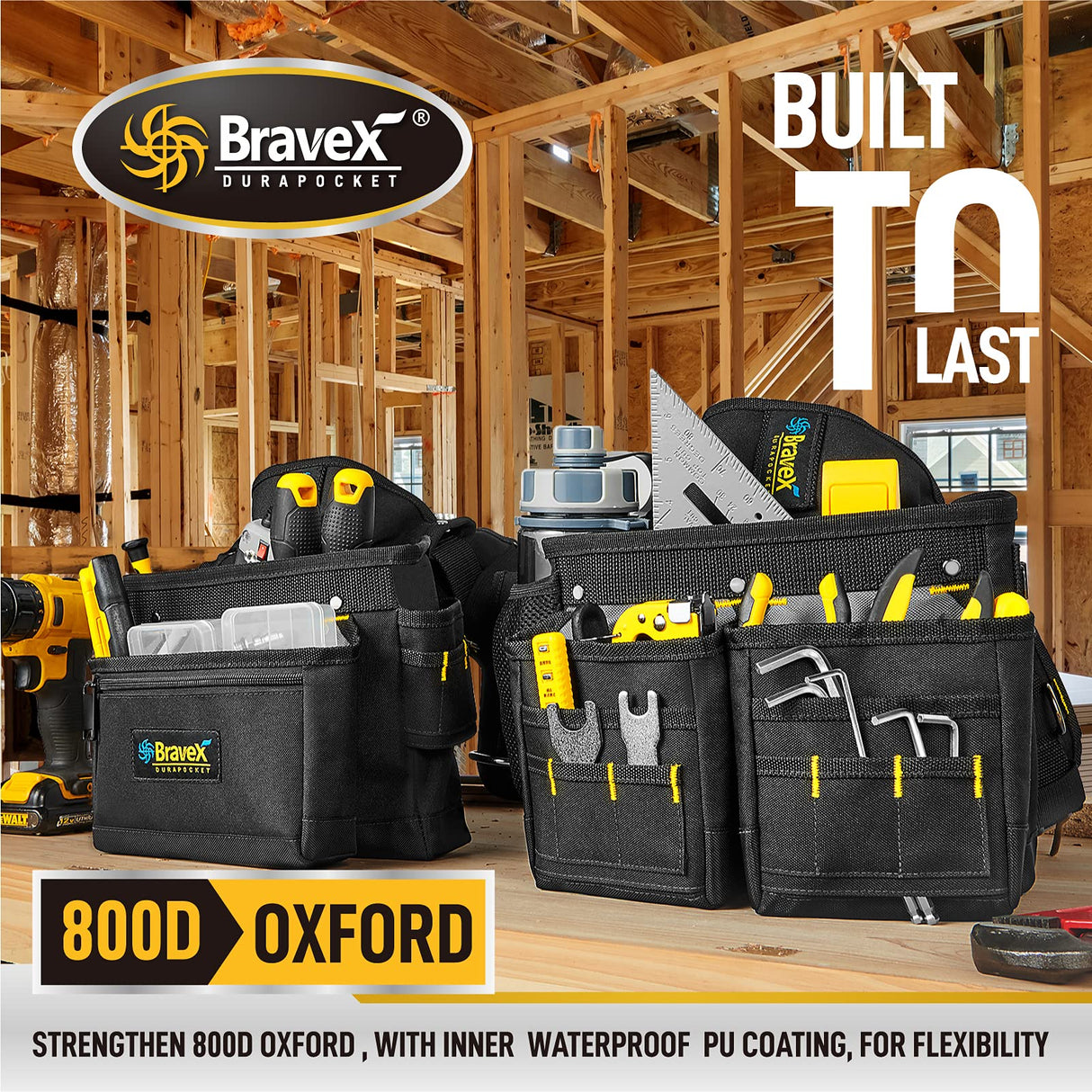 Bravex Tool Belt Suspenders, Tool Vest Pro Ultra 20 Bags Y-Style Toolbelt 5 Combo Apron Tool Pouch For Framers Carpenter Electrician 1200D Ballistic Voltstorm