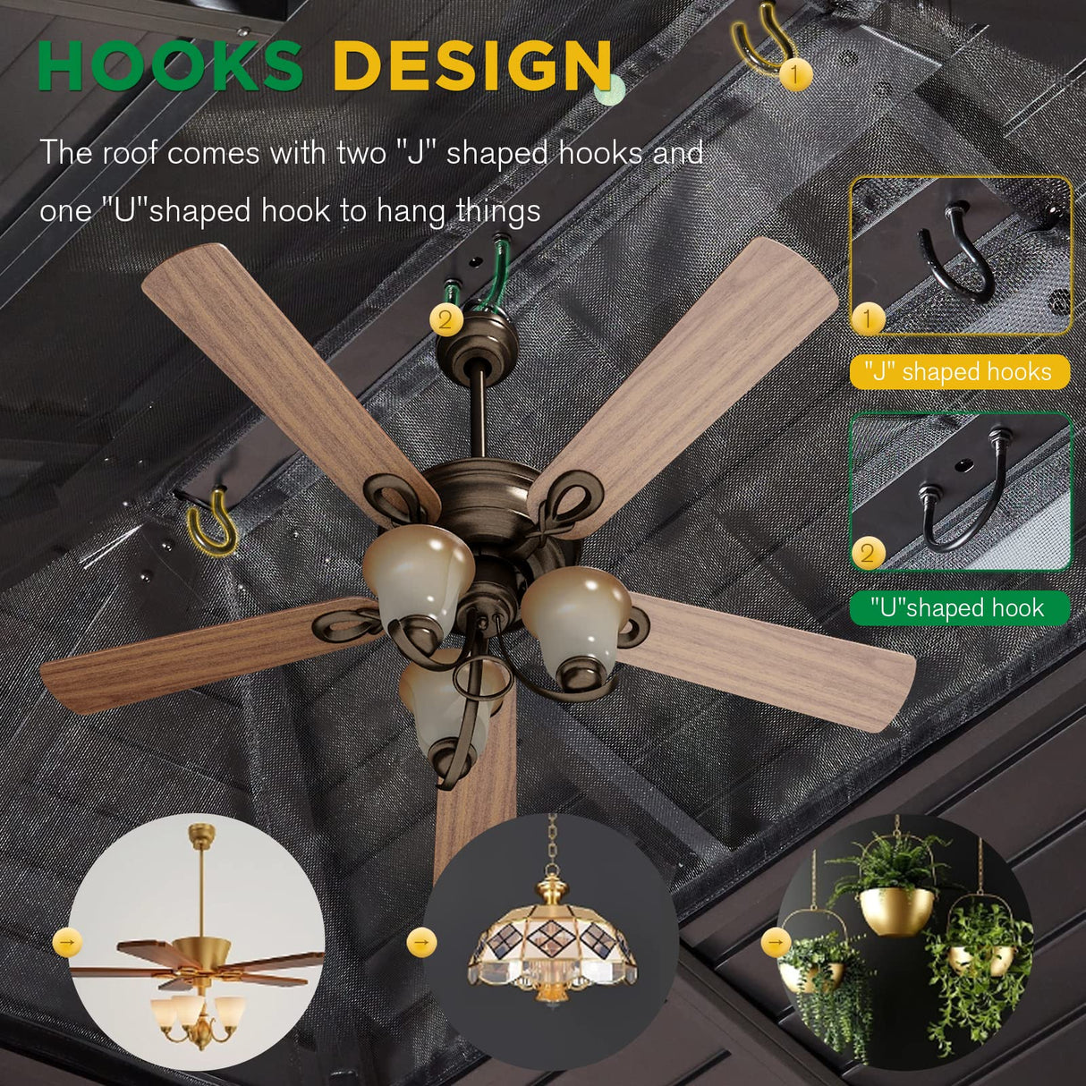 EROMMY 10'x13' Hardtop Gazebo Outdoor Aluminum Wood Grain Gazebos with Galvanized Steel Roof and Mosquito Net for Patios, Deck, Backyard, Curtains & EROMMY