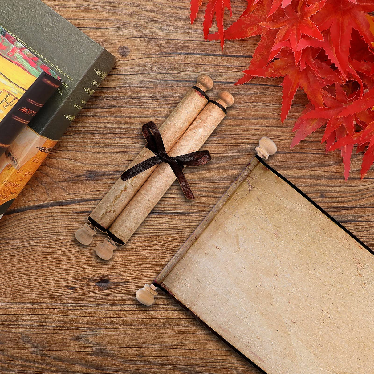 2 Pack Blank Paper Scrolls 7.5 x 31 Inches Scroll Paper Wrapped on Wood Rod for Writing, Drawing, Calligraphy, Wedding Vows, Invitation, Renaissance Epakh