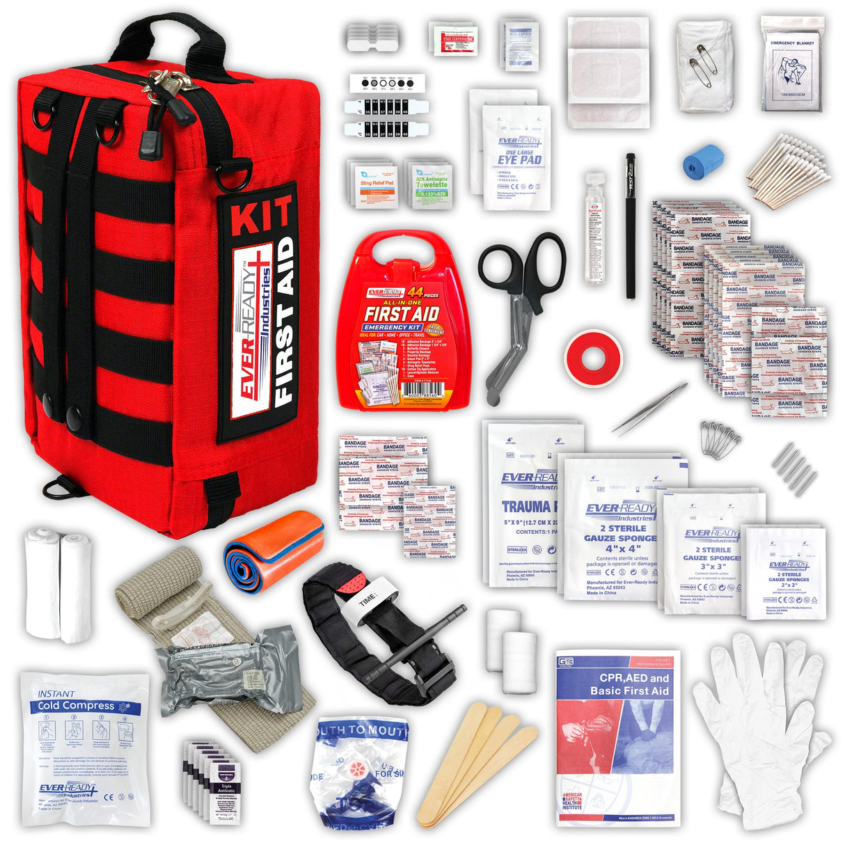 Ever-Ready Industries Premium Trauma First Aid Kit for Outdoors, Workplace, and Home - Exceed OSHA Guidelines and ANSI 2009 Standards - 240 Pieces - WoodArtSupply