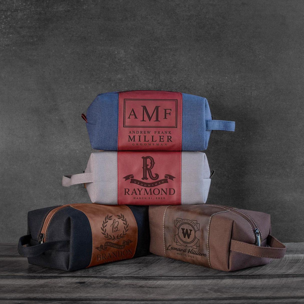 Toiletry Bag for Men Personalized, Laser Engraved Initial & Name on Leather, Custom 4 Canvas Colors - Gift for Husband, Dad, Boy Friend, Handcrafted GIFTBYGIFTY