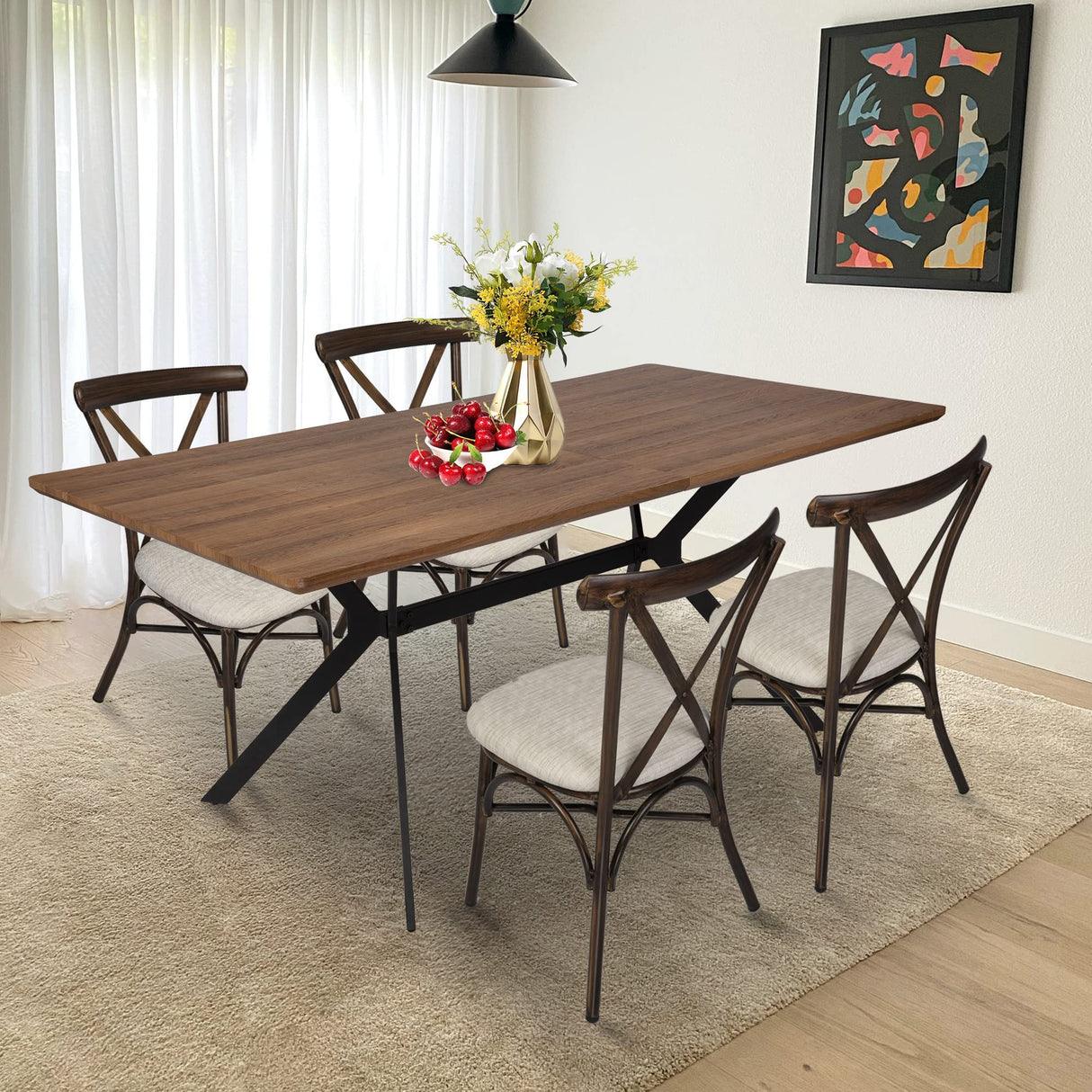 LUCKYERMORE 71"x35.5" Dining Table for 6-8 Mid-Century Modern Rectangle Wood Kitchen Table Farmhouse Dining Table for Dining Room Balcony Cafe Bar LUCKYERMORE