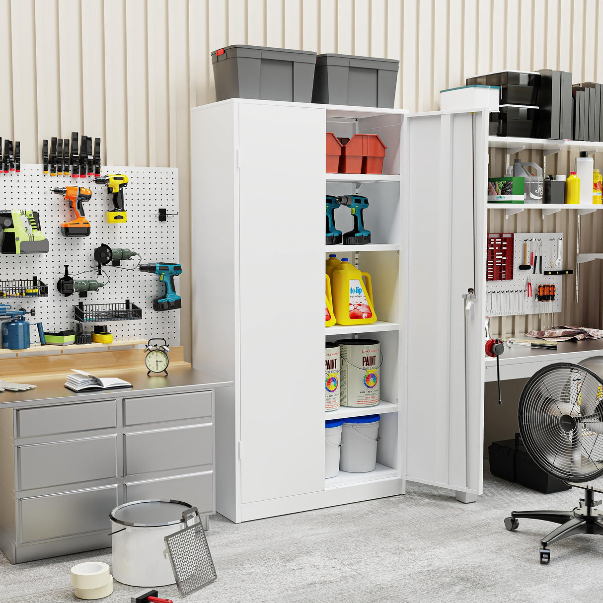 Greenvelly White Metal Storage Cabinet, 72" Locking Storage Cabinets with Doors and 4 Shelves, Tall Tool Storage Cabinet for Garage, Steel Lockable Greenvelly