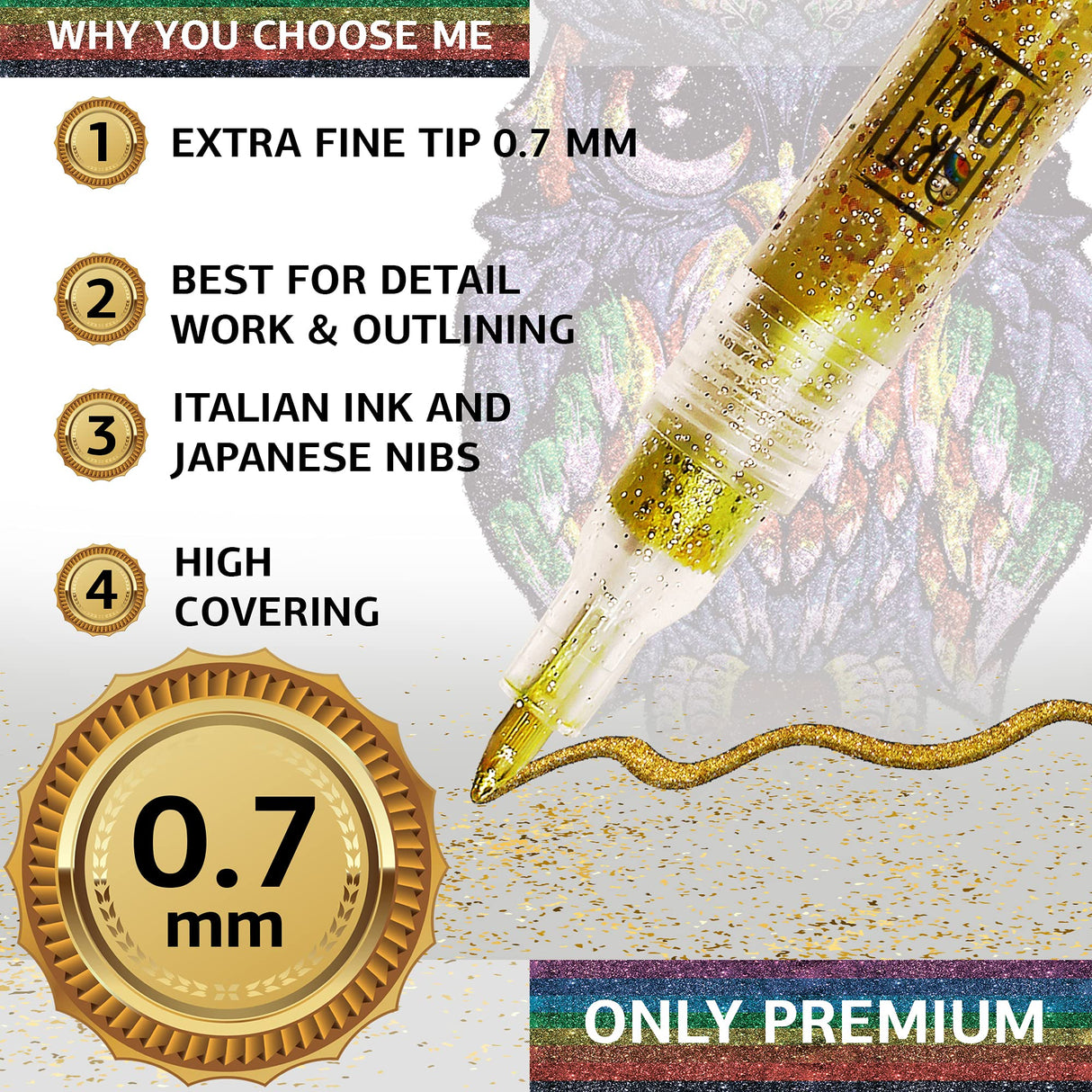 Art Owl 12 Normal Paint Pens, 12 Acrylic Pastel Paint Markers and 12 Glitter Paint Pens Extra Fine Tip, Bundle for Rock Painting, Stone, Ceramic, Art Owl